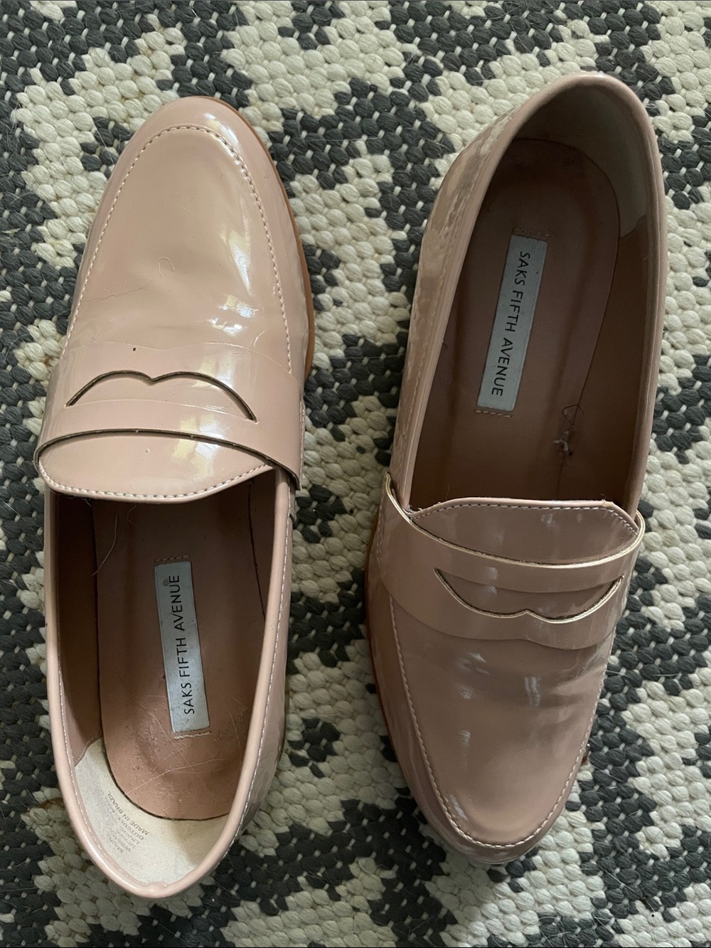 Saks Fifth Avenue Glossy Patent Loafers in Nude Pink